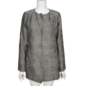 NWT EILEEN FISHER Jacket XS Gray Crinkle Jacquard Cotton Silk Open Front Pockets